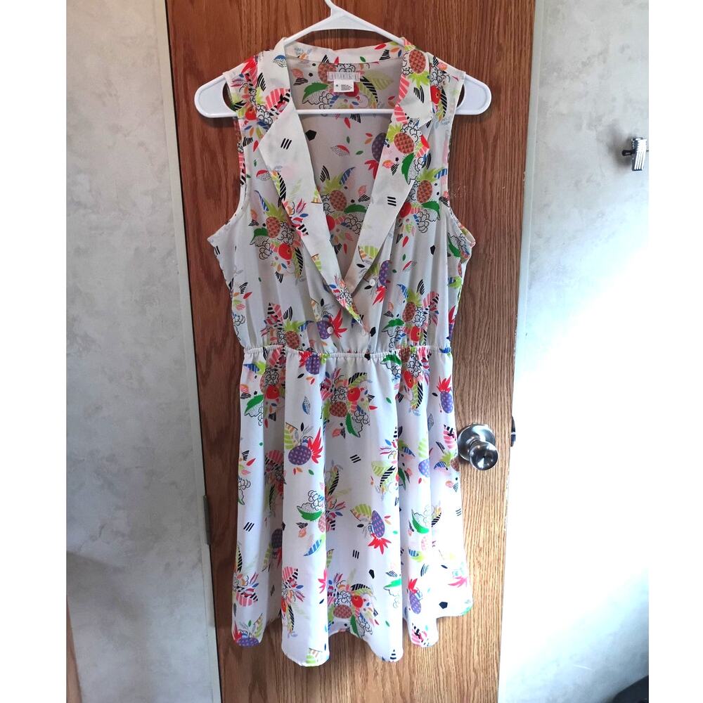 Colorful Floral Sundress Med Wrap V Neck Elastic Waist Indie Picnic Cottagecore